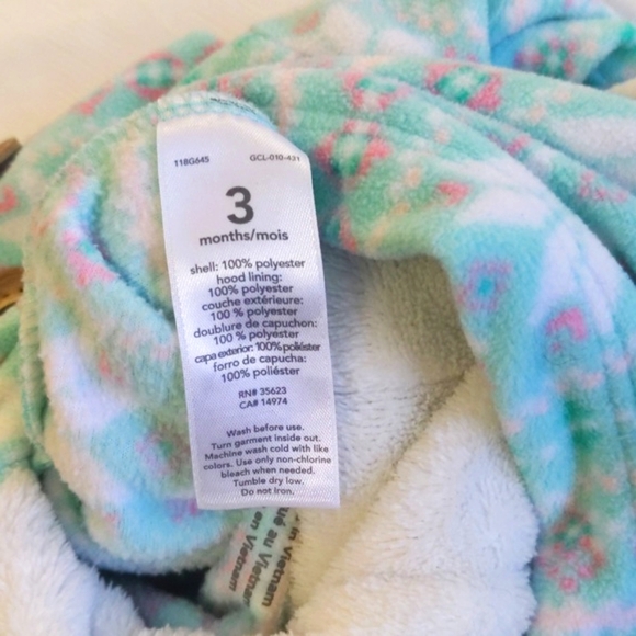 carter's pastel fair isle fleece hoodie jumpsuit 3 months baby girl - Picture 6 of 7